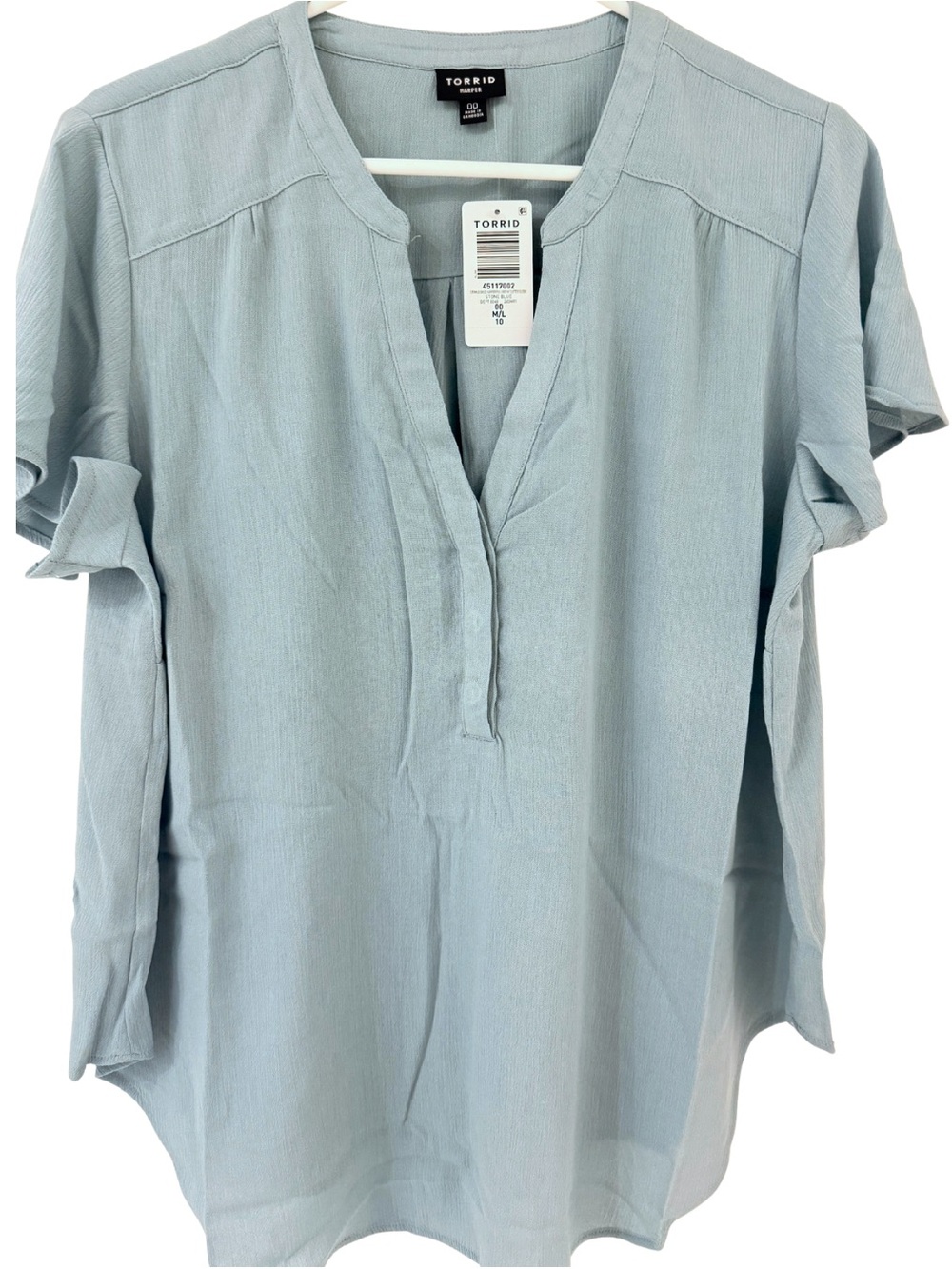 Torrid Aqua Blue Gauze Short Sleeve Top size M/L 10